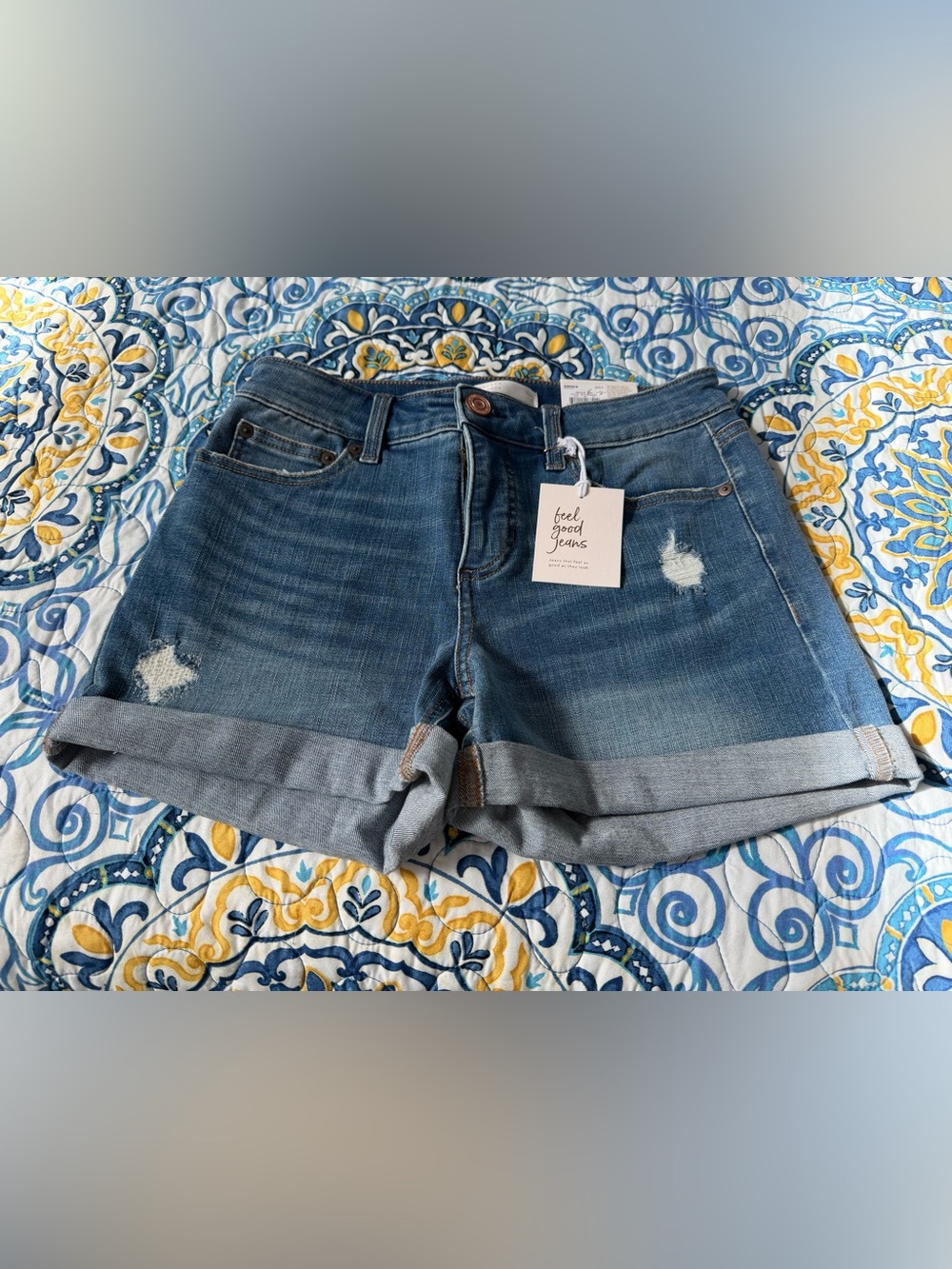 LC Lauren Conrad Distressed Blue Rolled-Hem Denim Shorts